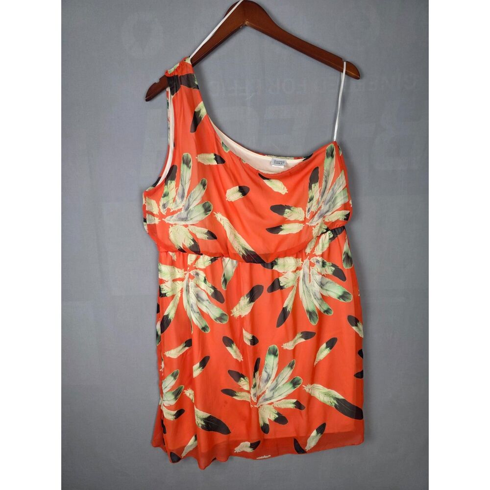 One Shoulder Mini Dress Size Large Tropical Party Orange Beachy Lightweight